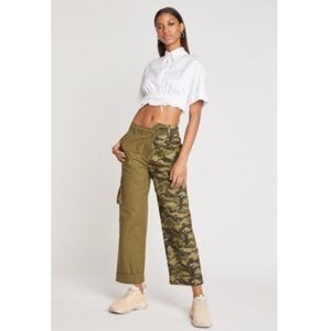 Choosy Green Split Camouflage Splice Pants High Rise Two Tone Camo Utility Cargo